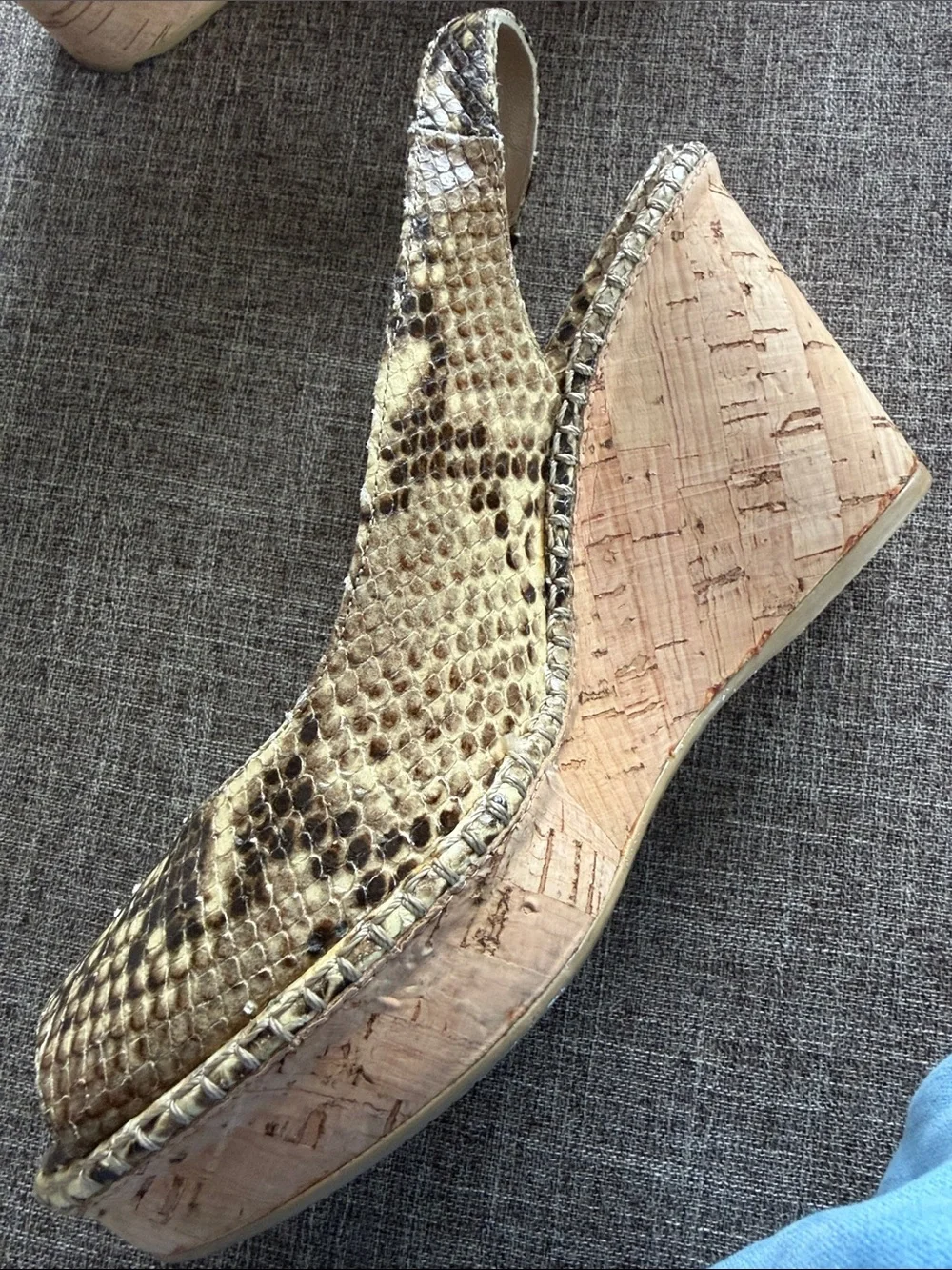 Peep-Toe Wedge Sandals in Snake Print Gold Stuart weitzman 6.5